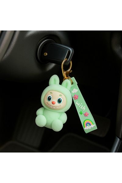 Generic LABUBU Bunny Keychain with Strap – Cute Cartoon Bag Charm for Keys, Handbags & Backpacks – Green