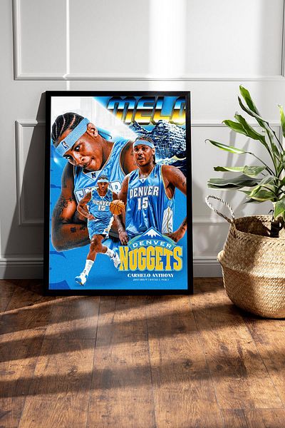 Saturn Carmelo Anthony Framed Painting - Denver Nuggets Nba Poster Painting