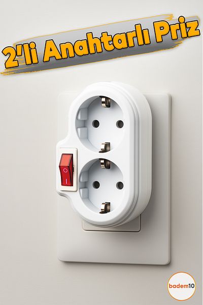 Badem10 2-Piece White Group Socket with Wireless On/Off Switch Plug Grounded Multi-Duplicator with Goliath Button