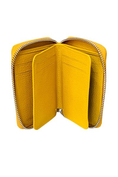 Honorius Men's Genuine Leather Slim Zipper Card Holder Hand Portfolio Wallet Yellow