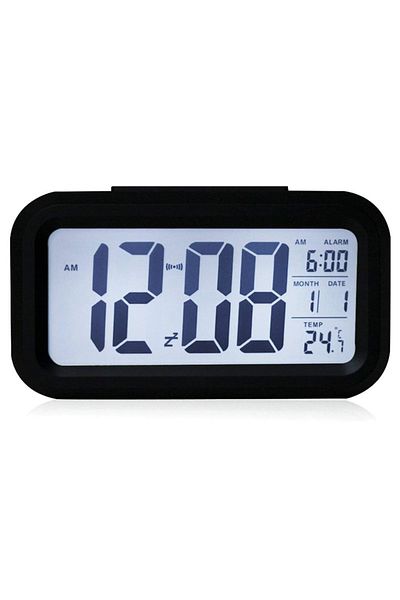 OEM LED digital clock, with alarm, thermometer and calendar, light sensor, 3 x AAA battery, black