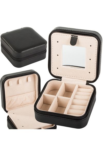 varioshop VarioShop® portable jewelry box, elegant, compact, mirrored, with two removable dividers