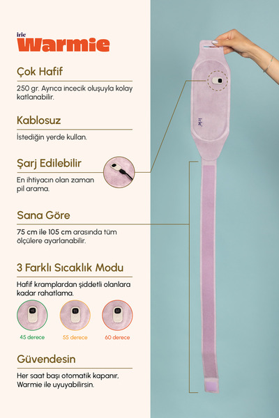Warmie İrie Regl Kemeri Karın, Bel Isıtıcı Şarj Edilebilir, Sıcaklık Ayarlı - Sıcak Su Torbası Alternatifi