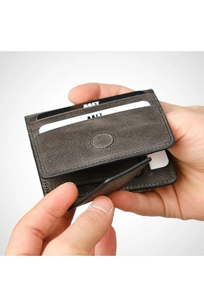 Honorius Men's Genuine Leather Slim Card Holder Hand Portfolio Wallet Anthracite