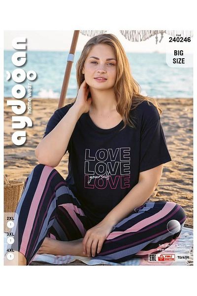 Aydoğan Women's Summer Pajamas Set Plus Size |   Breathable Viscose |   2Xl-3Xl-4Xl