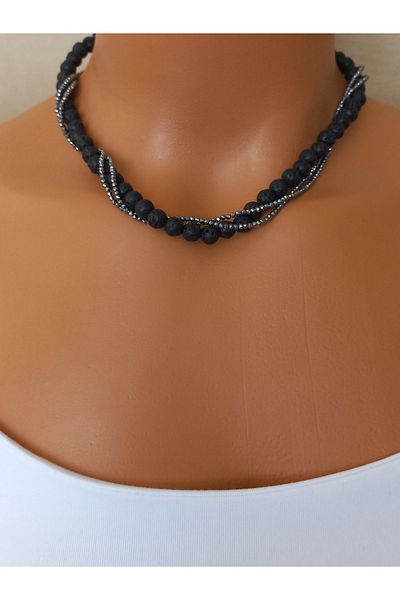LemaStone Terahert and Lava Stone Necklace Set (Necklace, Bracelet and Earrings)