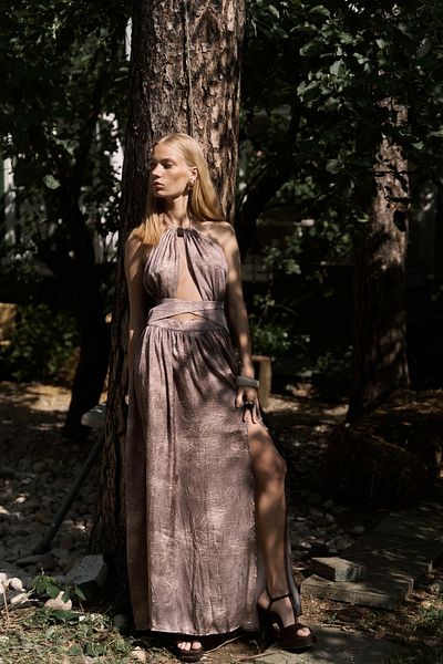 BOHEMAİ Ruadhan Beaded Detailed Mink Μακρύ Φόρεμα