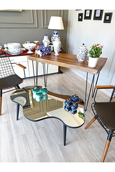 Fawdecor Aynalı Masif Ahşap Orta Sehpa - 80 X 50 Cm Ebatında Modern Cam Tabla...