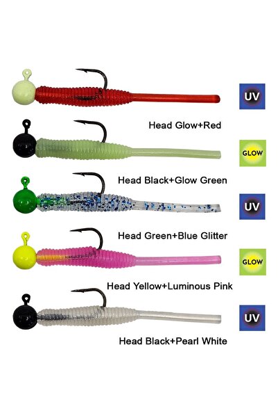 Genel Markalar Kendo Hook Worm Jighead+Lrf Silikonu 1gr+4.5cm 5 Adet Head Yel...