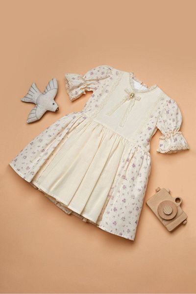 Little Pumpkin Violet Patterned Girl's Vintage Dress