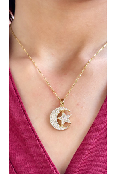 İNN JEWELLERY قلادة فولاذية مضادة للتشويه ومضادة للحساسية على شكل نجمة القمر (ضمان المستورد لمدة عامين)