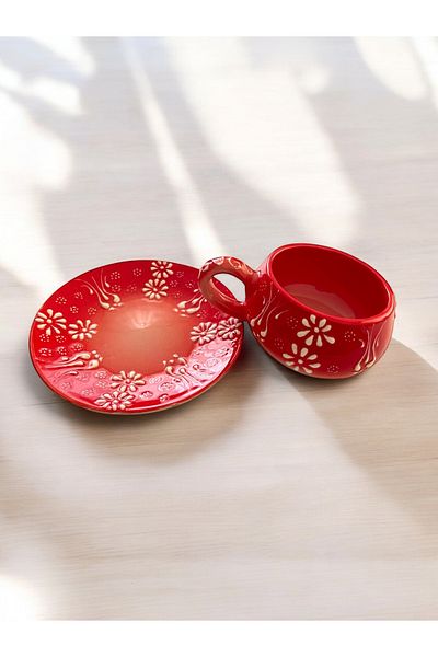 Artistic Quality Decorative Stylish Design Fully Handmade Red 1 Person Coffee Cup