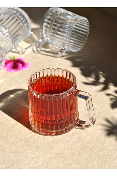 Qualitev 6-Piece Glass Cup with Handle - Tea Coffee Glass Glass Mug 172 ml