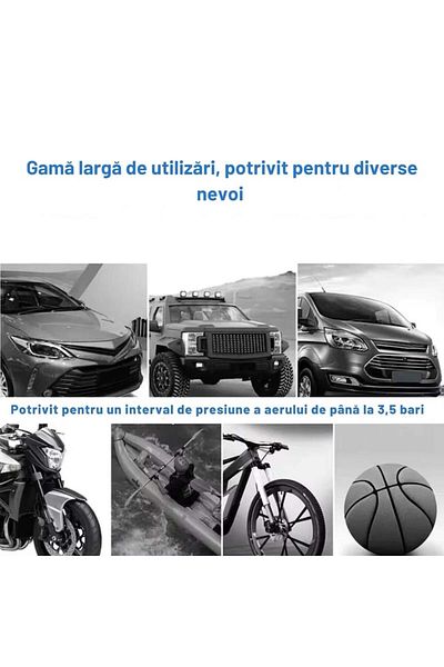 varioshop Compresor auto portabil VarioShop®, 12V, 150 PSI, 10 BAR, cu manometru si accesorii pentru umflat r
