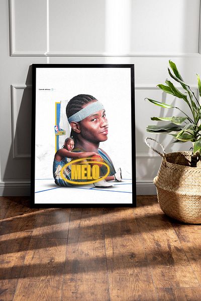 Saturn Carmelo Anthony Framed Painting - Basketball Nba Poster Painting