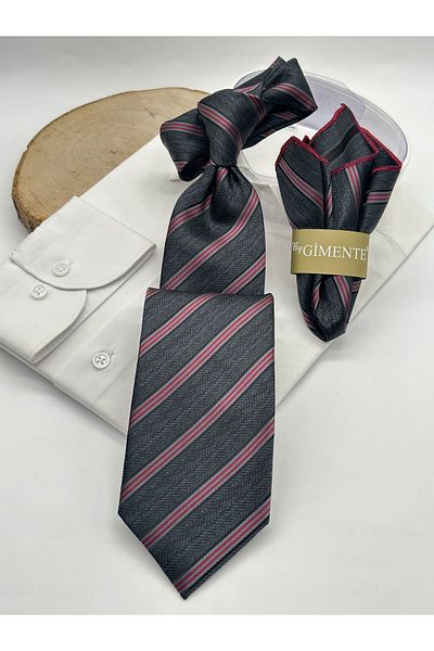 Gutiero Classic Tie with Black Striped Handkerchief