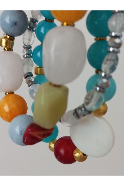 LemaStone Natural Stone Bracelet Set;Larimar Bracelet, Pink Quartz Bracelet, Clear Quartz Bracelet.