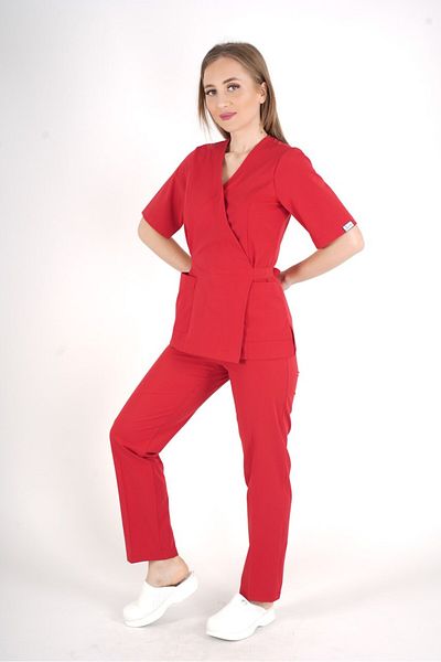 Nur Medikal Giyim Red Elegant Model Surgical Uniform Waist Scrubs Suit