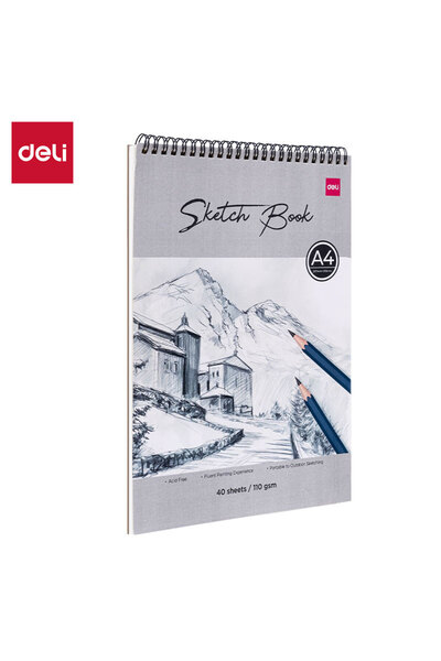 Deli EC401 Sketch Book A4 40 Sheets 110gsm – ideal for drawing & sketching