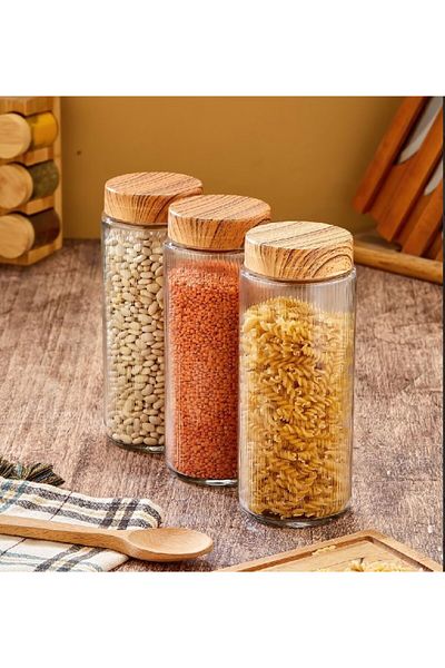 MODA OZY 3-Piece Jumbo Size Plastic Lid Glass Food Jar Storage Container 1500 ml