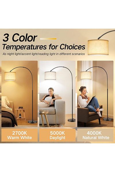 Lumely Modern Arc Floor Lamp,with Remote Control,Adjustable Angle Lamp Head and Lighting,12W 3 Level