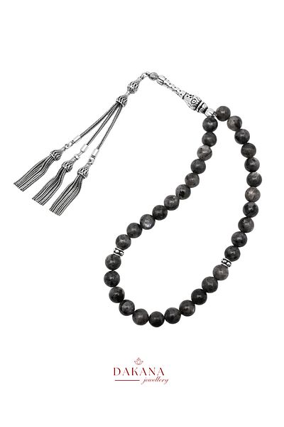 DAKANA JEWELLERY Certified Spectrolite Stone Pisces Silver Natural Stone Prayer Beads