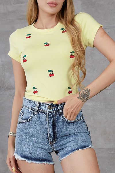 DPARİS Μπλουζάκι με στάμπα Cherry Crew Neck Crop