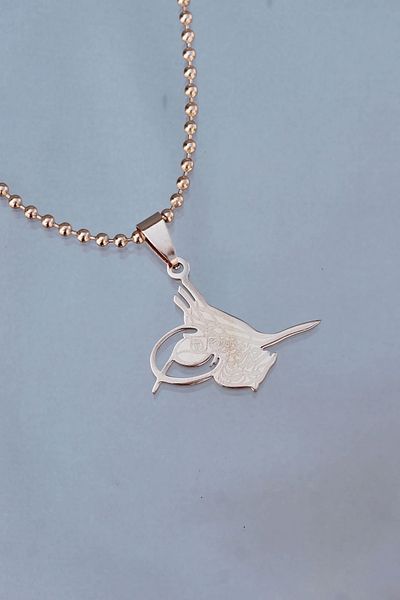 Clariss Rose Color Chain Necklace with Steel Pendant Monogram Design