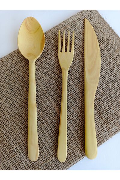 AYSAN Boxwood Handmade Spoon Fork Knife Set 20 cm