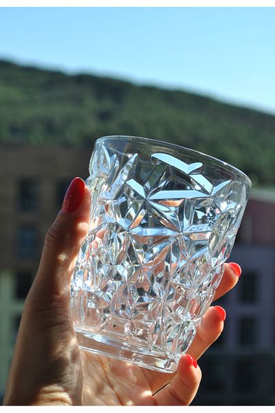 Qualitev Set of 6 Crystal Patterned Glass Soft Drink Cup Water Coffee Cup 240 Ml-Lavender