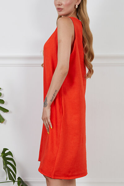 DPARİS Linen Look Zero Sleeve Bell Dress