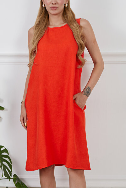 DPARİS Linen Look Zero Sleeve Bell Dress