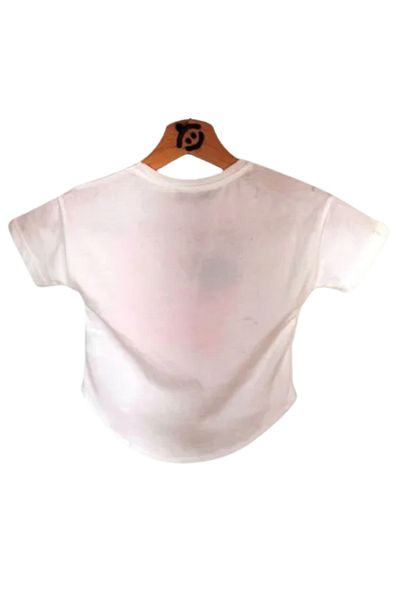 Escabel Girl's Stylish Printed Front and Plain Back T-Shirt Ecru