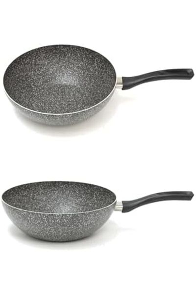 Hascevher Granite Wok Pan - Lavilla Prime Series, 28CM Non-Stick Wok with Grippy Handle