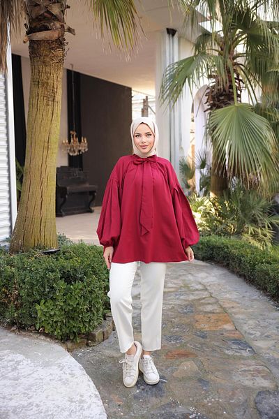Nergis Neva Butik Pleated tunic with scarf collar