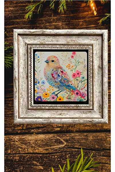 STONEVİVEART Renkli Kuşlar Doğal Taş Baskılı Duvar Tablosu 20x20Cm Duvar Aksesuarı
