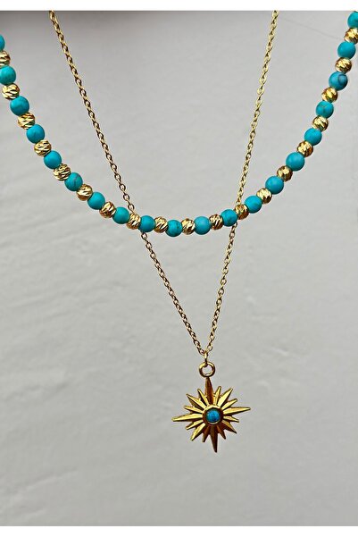 mibrillo Double Necklace with Turquoise Beads Dorical
