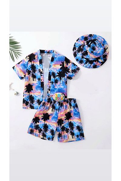 3b kids Boy's Swimwear Top-Shirt Hat Sea Shorts Beach Suit