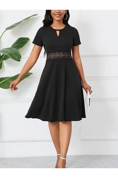 Viyamo New Season Women's Short Sleeve Round Neck Drop Detail Janjan Dress