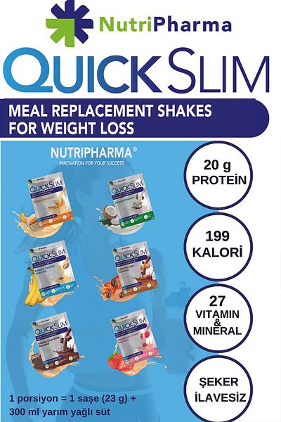 NUTRIPHARMA QUICK SLIM Bariatric Protein Powder Mix, Meal Replacement Shake with Whey Protein, 60 Sachets, Mixed Flavor
