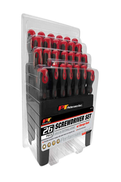 Performance Tool مجموعة مفكات براغي مكونة من 26 قطعة مع رف تخزين