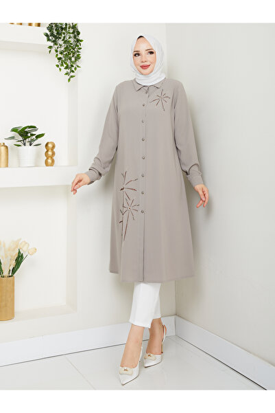 BELLİNA Kadın Medine İpeği Vizon Yazlık Tunik