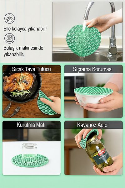 Melkan Home Round Silicone Tray - Honeycomb Pattern Tray - Non-Stick Silicone Tray Green