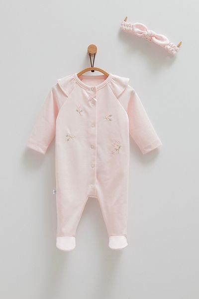 Caramell Baby Girl Jumpsuit with Bandana 100% Cotton Flower Detail (All Sizes with Pads)