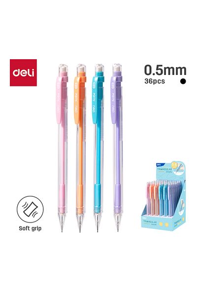 Deli EU502-05 Mechanical Pencil 0.5mm Assorted Colors – ideal for exams, school, daily writing