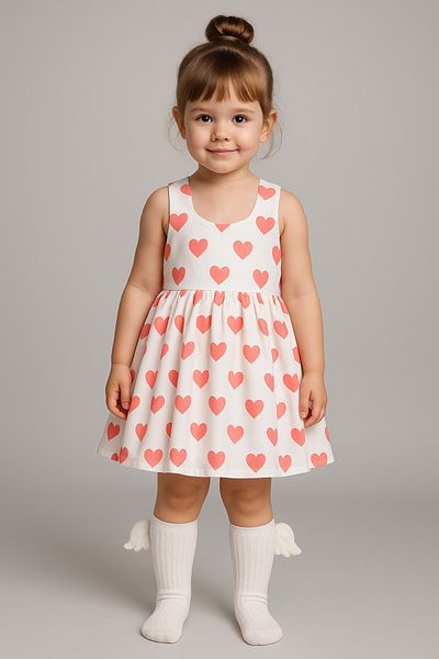 Soft kids Girl's Heart Printed Bow Summer Dress
