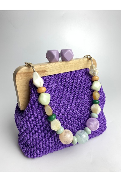 By Aynur Kos Handmade Makrome İpten Ahşap Burslu Akrilik Saplı Günlük Çanta