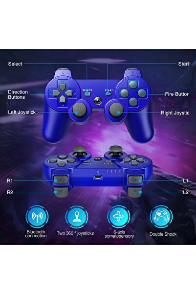 rexa PS-3 Wireless Controller with High Performance Upgraded Joystick Rechargeable Battery