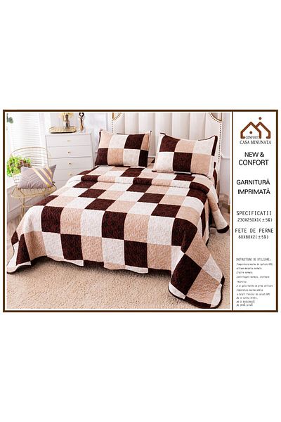 FIONNA.RO Velvet Quilt 3 Pieces - Squares