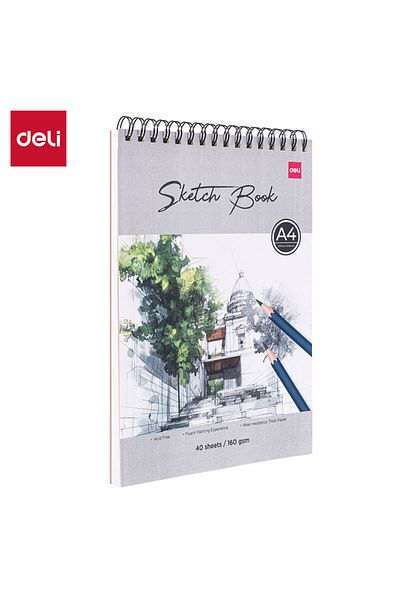 Deli EC402 Sketch Book A4 40 Sheets 160gsm – ideal for watercolor & heavy sketching